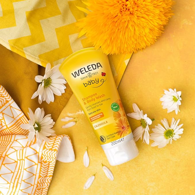 Weleda Baby Shampoo & Body Wash w. Calendula, Sensitive Kids Shampoo & Baby Bath Wash, Baby Face Wash & baby Shower Cream in One, by Weleda Baby Skincare - 200ml