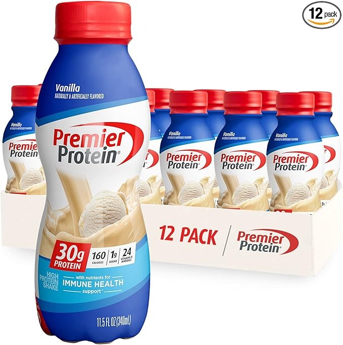 Premier Protein Shake, Vanilla, 30g Protein, 1g Sugar, 24 Vitamins & Minerals, Nutrients to Support Immune Health 11.5 fl oz, 12 Pack