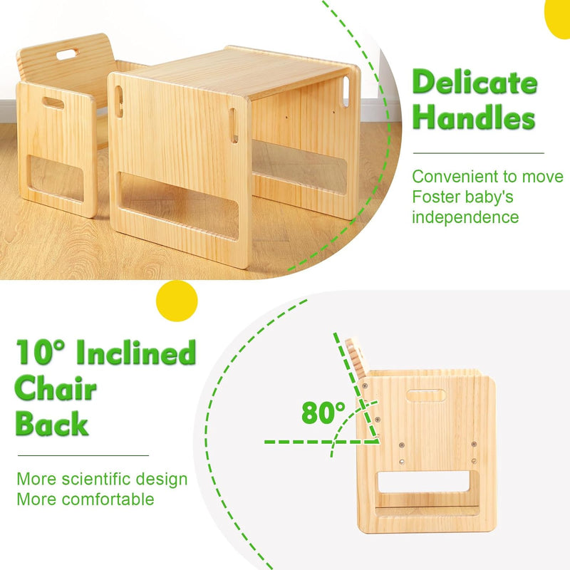 FUNLIO Montessori Weaning Table and Chair Set for Toddlers Age 1-3, Height Adjustable Toddler Table and Chair Set, Cube Kids Table Chair for Reading/Eating/Playing, Easy to Assemble, CE,CPC Certified