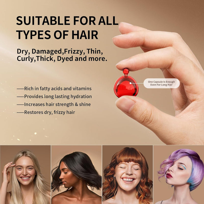 Hair Treatment Serum 50 Capsules Hair Vitamins A C E Pro B5 - Hair Serum for Frizzy and Damaged Hair - Hair Oil with Argan & Avocado Oil - Leave in Conditioner for Women & Men