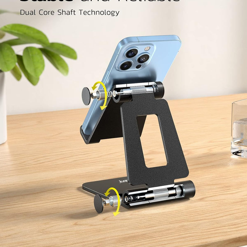 NULAXY Aluminum Phone Stand, Fully Foldable Angle Height Adjustable Mobile Holder Cradle Dock for Desk, Compatible with iPhone 16 15 14 13 12 11 Pro Max XR Xs X, HUAWEI, Galaxy, Nintendo Switch, Black