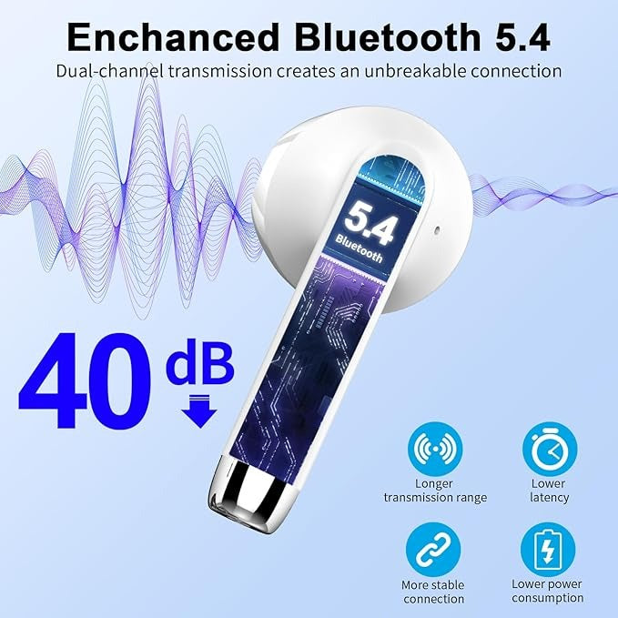 Wireless Earbuds, Bluetooth 5.4 Headphones NEW Wireless Headphones with 4 ENC Mic, 56H Bluetooth Earphones in Ear Noise Cancelling Deep Bass, Mini Ear Buds Bluetooth Earbuds IP7 Waterproof LED Display