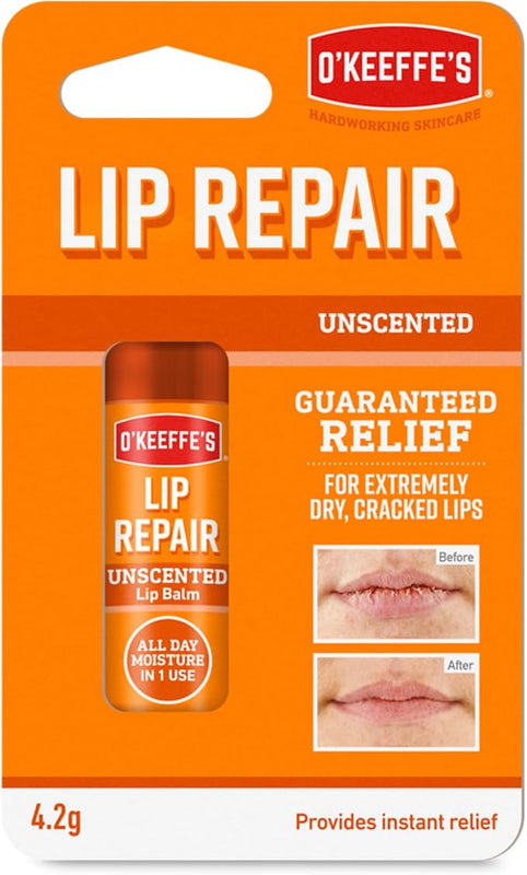 O'Keeffe's Lip Repair Unscented Lip Balm, 4.2g – For Extremely Dry, Cracked Lips | All-Day Moisture with 7 Moisturising Ingredients