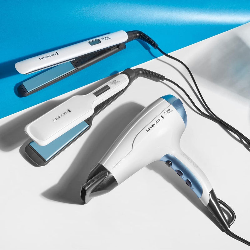 Remington Shine Therapy Wide (45mm) Floating Plate Hair Straightener with Advanced Ceramic coating infused with Moroccan Argan Oil for sleek & smooth glide, 9 settings 150°C–230°C, S8550