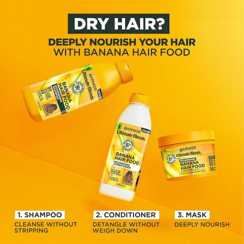 Garnier Hair Food Multi-use Hair Treatment Mask, Nourishes and Conditions, Ideal for Dry Hair, No Silicones, Vegan Formula, Banana, Ultimate Blends, 400ml