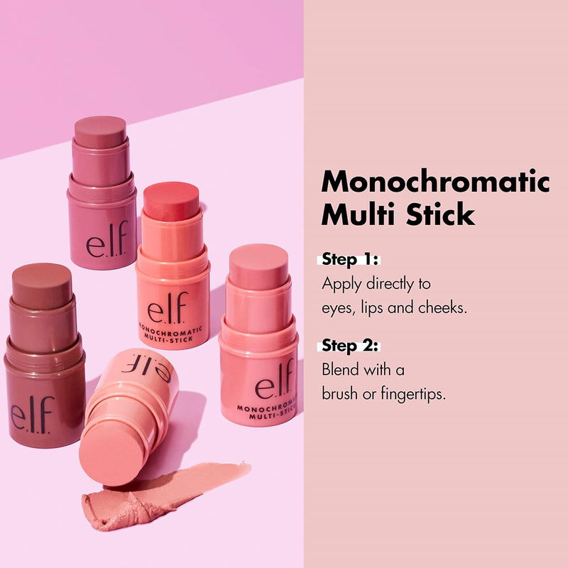 e.l.f. Monochromatic Multi Stick, Creamy, Lightweight, Versatile, Luxurious, Adds Shimmer, Easy To Use On The Go, Blends Effortlessly, Dazzling Peony 4.4g, 81346