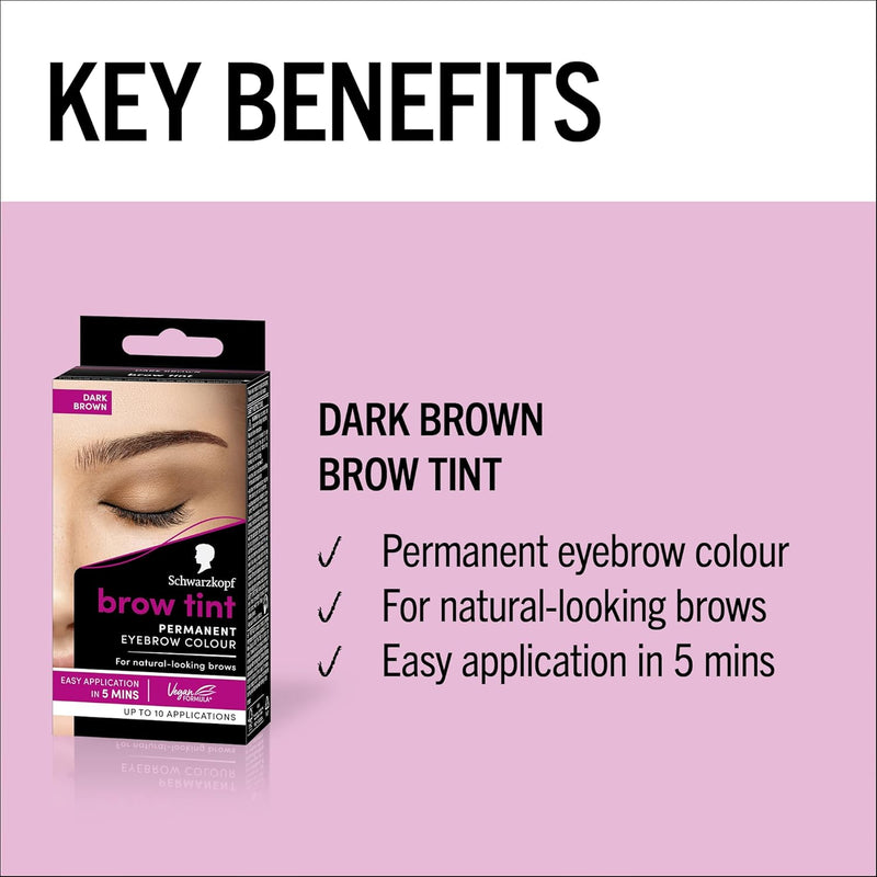 Schwarzkopf Eyebrow Tint, permanent eyebrow colour, eyebrow dye kit for natural looking brows, Dark Brown