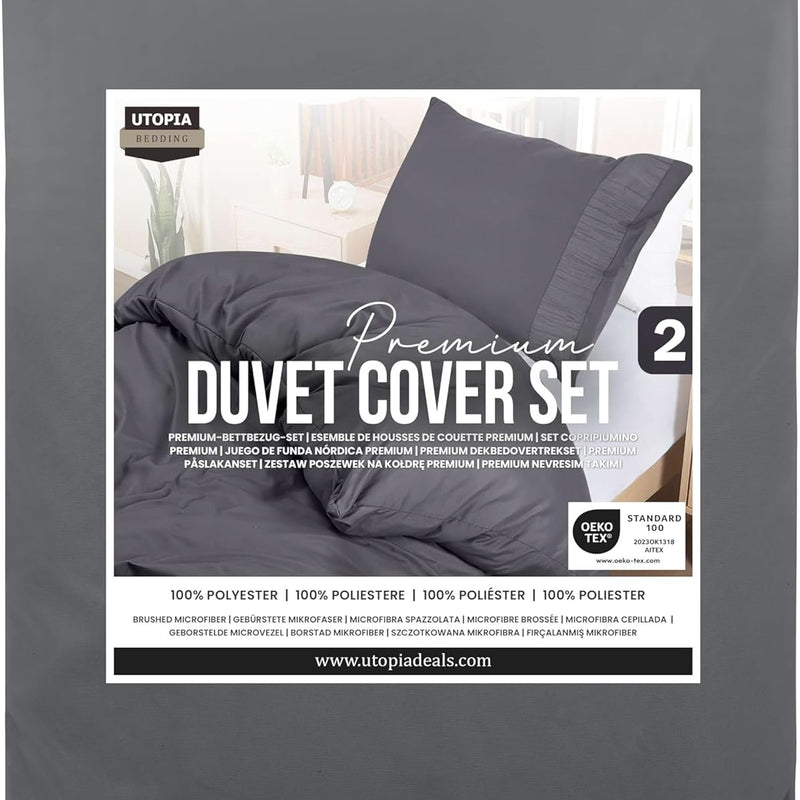 Utopia Bedding Duvet Cover Double - Soft Microfibre Polyester - Bedding Quilt Cover Set, with Pillow cases (Grey)