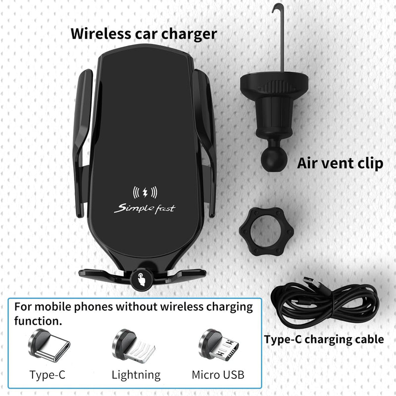 UEASE Wireless Car Charger, 15W Fast Charging Auto Clamping Car Charger Phone Mount Air Vent Cell Phone Holder for iPhone 16/15/14/13/13 Pro/12 pro/12/11/X, Galaxy S24/S23/S22/S21 etc