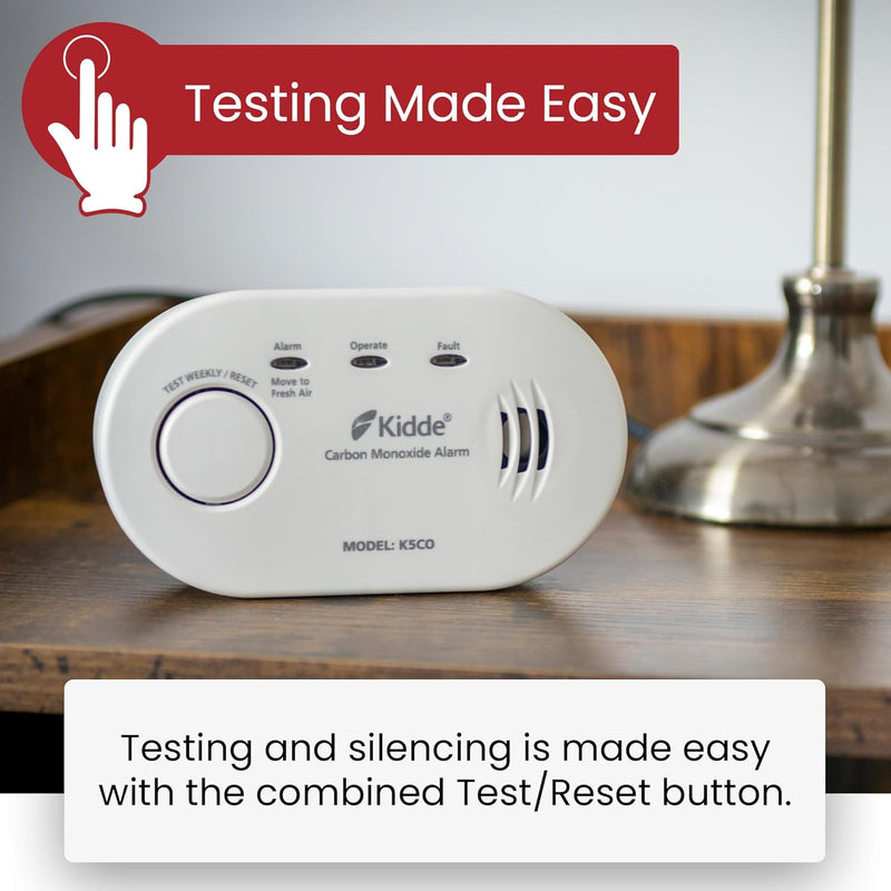 Kidde 5CO Carbon Monoxide Alarm and Detector with AA Batteries - 10 Year Sensor Life CO Alarm for Home