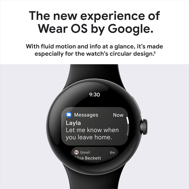 Google Pixel Watch 1st Gen (Previous Model) - Android Smartwatch with Fitbit Activity Tracking - Heart Rate Tracking Watch - Matte Black Stainless Steel case with Obsidian Active band - WiFi