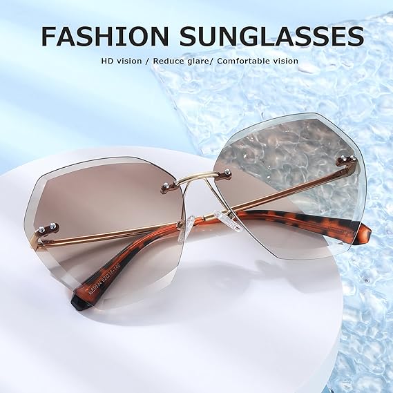 kimorn Sunglasses For Women Oversized Rimless Diamond Cutting Lens Classic Eyewear AE0534