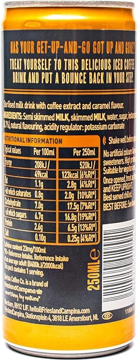 Barista Coffee Co. Medium Roast Caramel Latte Iced Coffee Drink Tin Can 250 ml (Pack of 12)