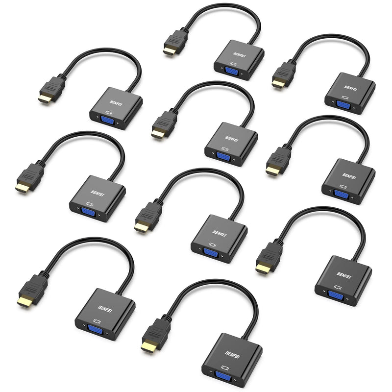 BENFEI - HDMI to VGA Cable, Gold Plated, Set of 5, Male to Female for Computer, Laptop, PC, Monitor, Projector, HDTV, Chromebook, Raspberry Pi, Roku, Xbox and More, Black
