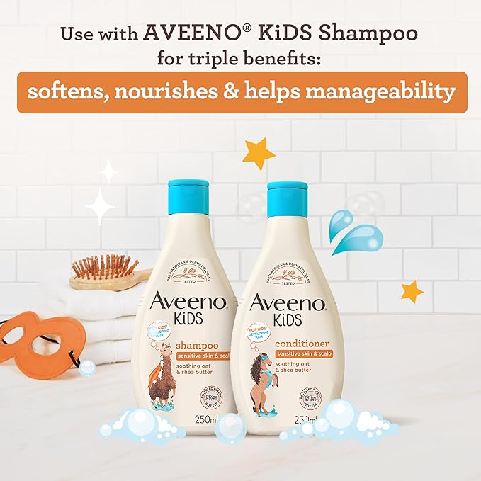 Aveeno Baby Kids Conditioner 250ml | Enriched with Soothing Oat & Shea Butter | Hair Conditioner for Children Developed for Your Little Superhero | Childrens Toiletries Sets