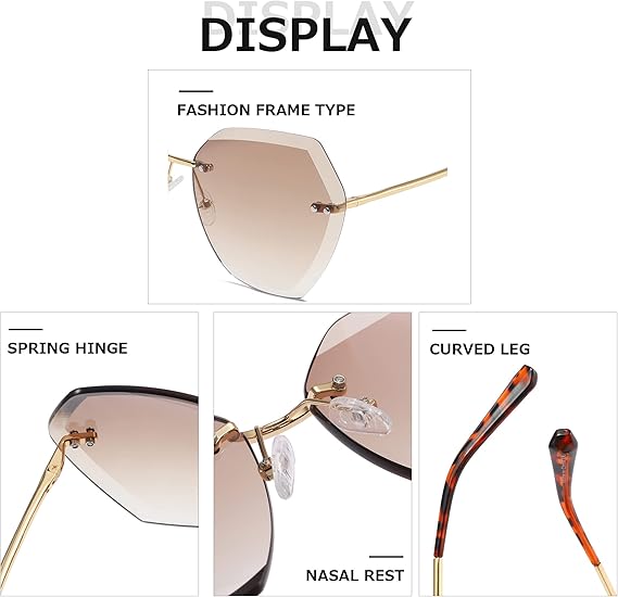 kimorn Sunglasses For Women Oversized Rimless Diamond Cutting Lens Classic Eyewear AE0534