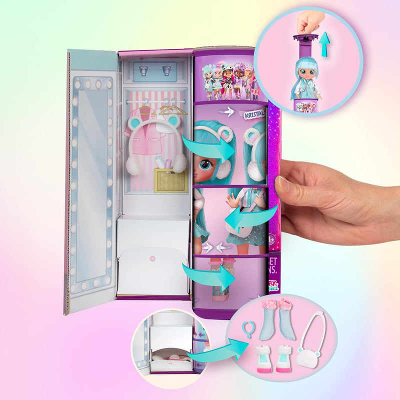 BFF By Cry Babies Kristal | Collectible Fashion Doll with Long Hair, fabric Clothes and 9 Accessories - Gift Toy for Girls and Boys +5 Years