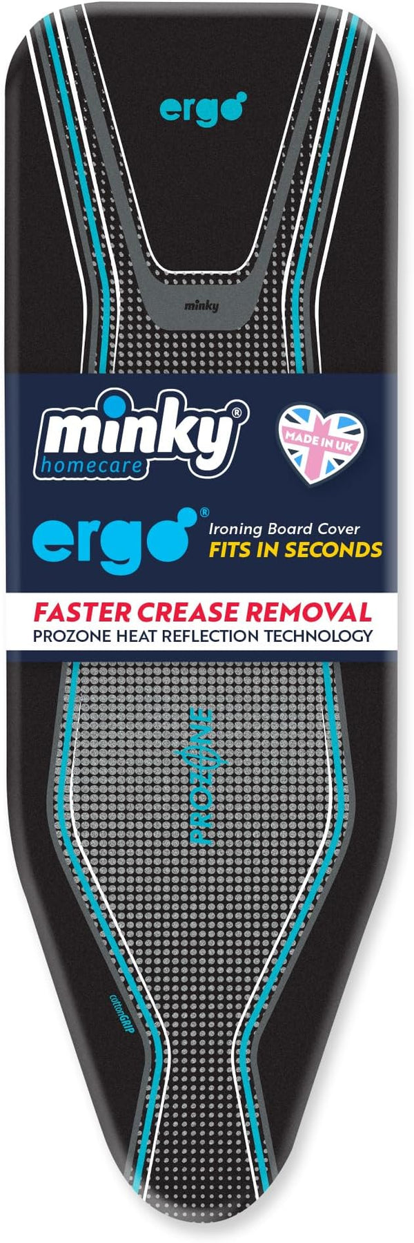 Minky Ergo Extra Thick Elasticated Replacement Ironing Board Cover, Black, 122 x 38 cm