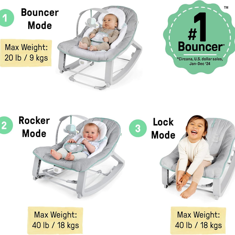 Ingenuity Keep Cozy 3-in-1 Grow with Me Vibrating Baby Bouncer, Seat & Infant to Toddler Rocker, Vibrations & Toy Bar, 0-30 Months Up to 40 lbs (Weaver)