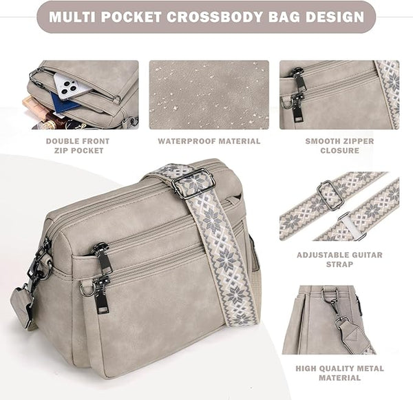 MUIIKOLA Cross Body Bag Women,Crossbody Bags For Ladies,PU Leather Medium Shoulder Handbags Built in Wallet Adjustable wide shoulder straps