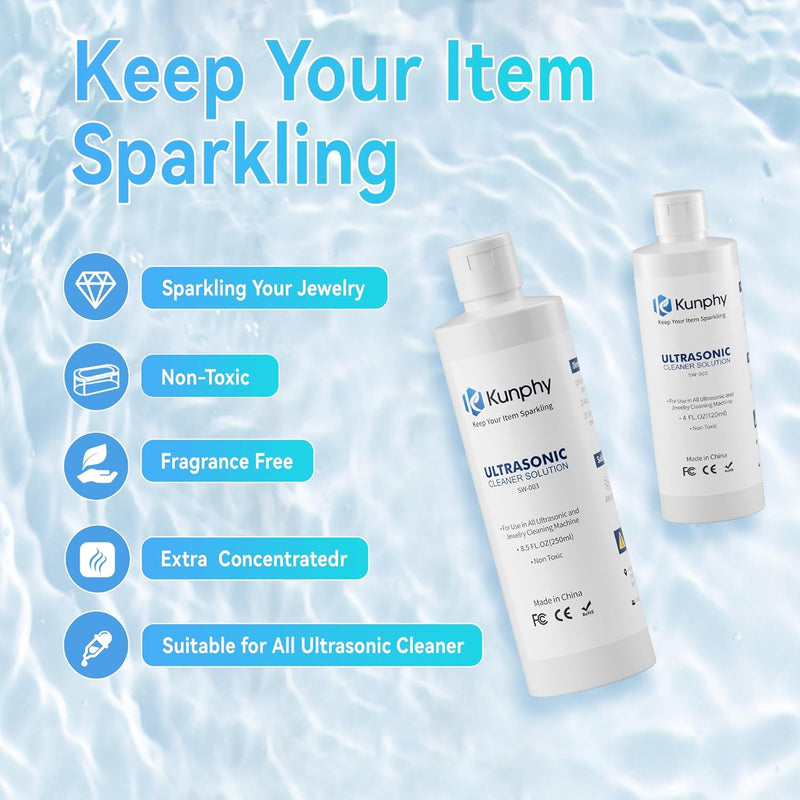 Kunphy Ultrasonic Jewellery Cleaner, Professional Ultrasonic Cleaner Fluid for Use in All Ultrasonic Cleaner Machines, Cleaning Agent Suitable for Cleaning Jewellery, Glasses etc, 120ML