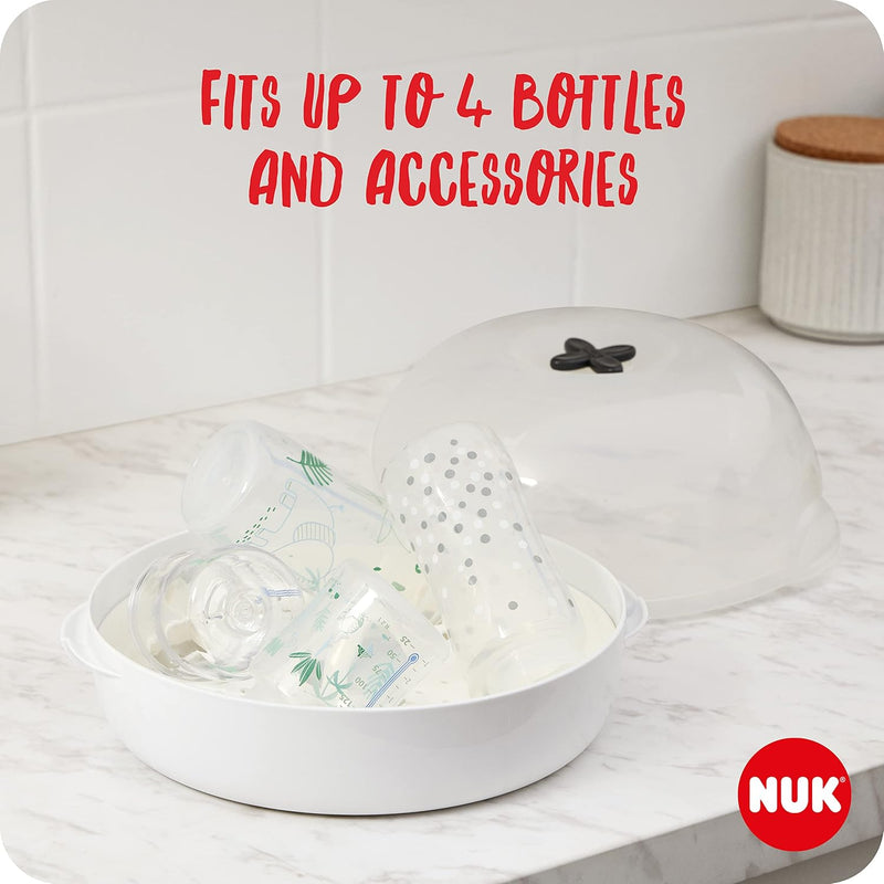 NUK Micro Express Plus Microwave Bottle Steriliser | Sterilises up to 4 Baby Bottles & Accessories in 4 Minutes | Fits Most Microwaves | Tongs for Hygienic Removal