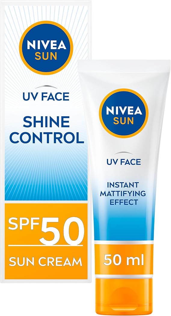 NIVEA Sun UV Face Shine Control SPF 50 Cream (50ml), Sun Cream Protects Against UVA/UVB Rays and Premature Skin Ageing, Sunscreen for Delicate Facial Skin