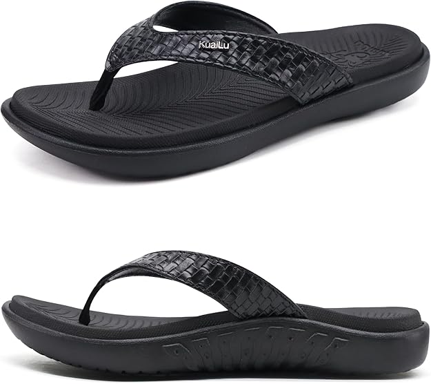 KuaiLu Womens Flip Flops Ladies Yoga Mat Comfortable Walking Thong Sandals with Plantar Fasciitis Arch Support Slip On Indoor Outdoor for Summer