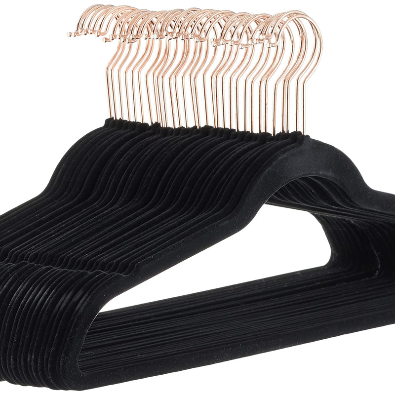 Amazon Basics Slim Velvet Non-Slip Suit Hangers - Pack of 50, Black