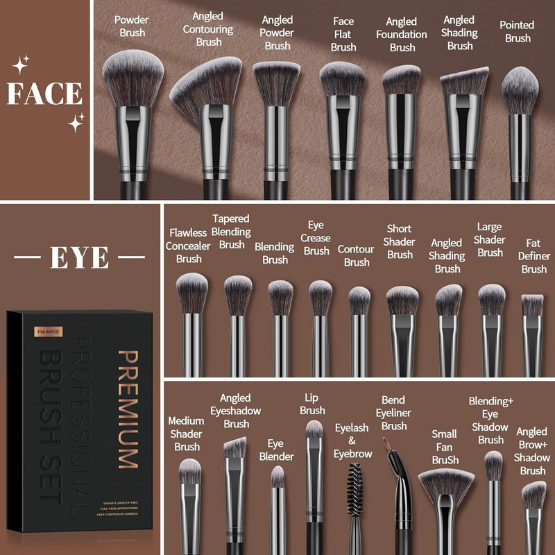 Make up Brush Set 25Pcs Professional Makeup Brushes Foundation Blush Angle Eyeliner Blending Concealers Eyeshadow Brush Premium Synthetic Makeup Brush Set with Gift Box