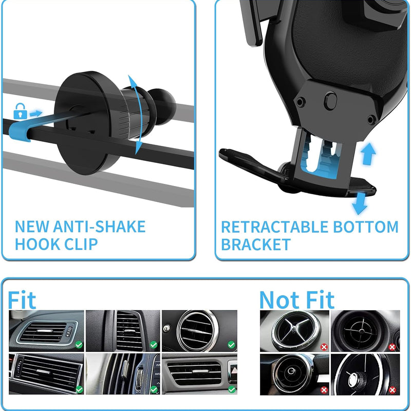 UEASE Wireless Car Charger, 15W Fast Charging Auto Clamping Car Charger Phone Mount Air Vent Cell Phone Holder for iPhone 16/15/14/13/13 Pro/12 pro/12/11/X, Galaxy S24/S23/S22/S21 etc