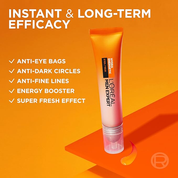 L'Oréal Men Expert Anti-Fatigue Morning Routine Skincare Kit for Men – Hydra Energetic Moisturiser XXL + Hydra Energetic Eye Roll On + Face Scrub, with Vitamin C