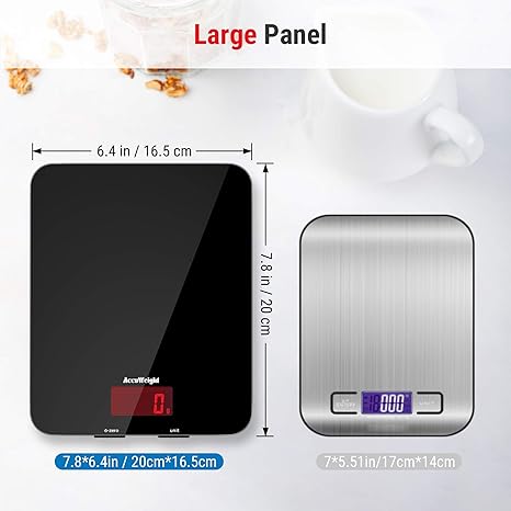 ACCUWEIGHT 201 Digital Kitchen Scales with Tempered Glass Platform (Batteries included), Electronic Weighing Food Scale with Backlit LCD, Multifunction for Office School Home Baking Cooking, 5kg/11lb
