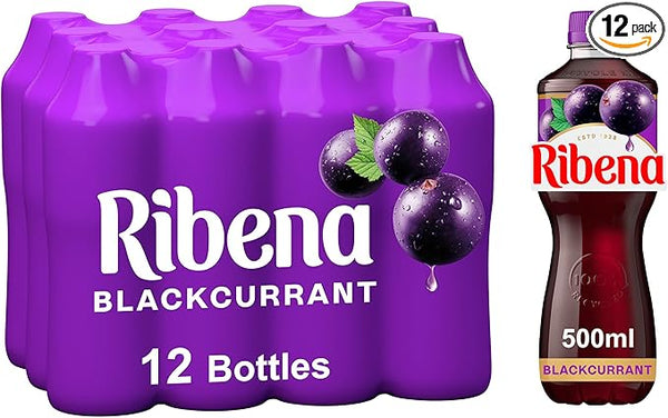 Ribena Blackcurrant Juice Drink 500ml - Multipack of 12 | Real Fruit | Rich In Vitamin C | No Artificial Colours or flavous | Fruity Refreshment | Ready To Drink | 100% Recycled