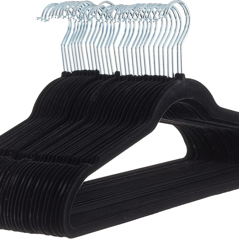 Amazon Basics Slim Velvet Non-Slip Suit Hangers - 30-Pack, Black/Silver