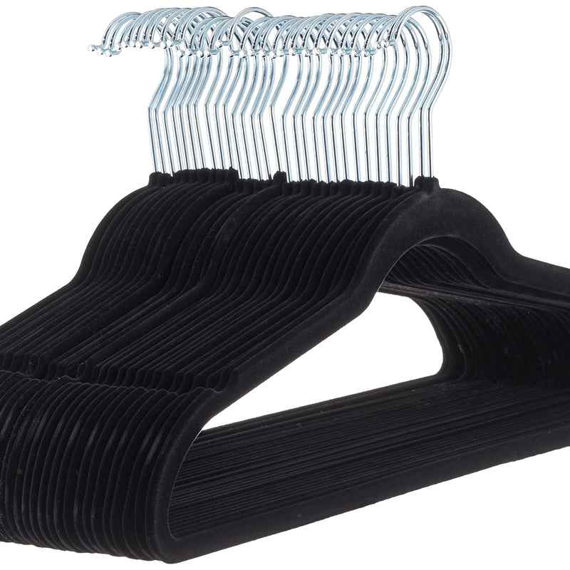 Amazon Basics Slim Velvet Non-Slip Suit Hangers - Pack of 50, Black