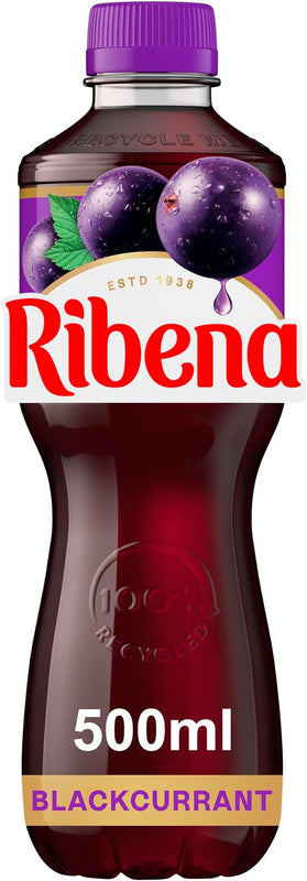 Ribena Blackcurrant Juice Drink 500ml - Multipack of 12 | Real Fruit | Rich In Vitamin C | No Artificial Colours or flavous | Fruity Refreshment | Ready To Drink | 100% Recycled