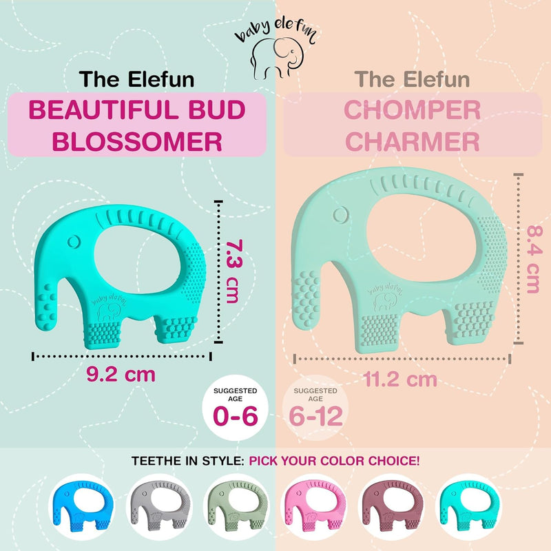 BABY ELEFUN Teething Toys for Baby - Cute, Effective & Easy to Hold BPA Free Silicone Teethers with Gift Package - Elephant Teether Toy Best for Babies 3 6 12 Months, Boy, Girl, Infant - Shower Gifts