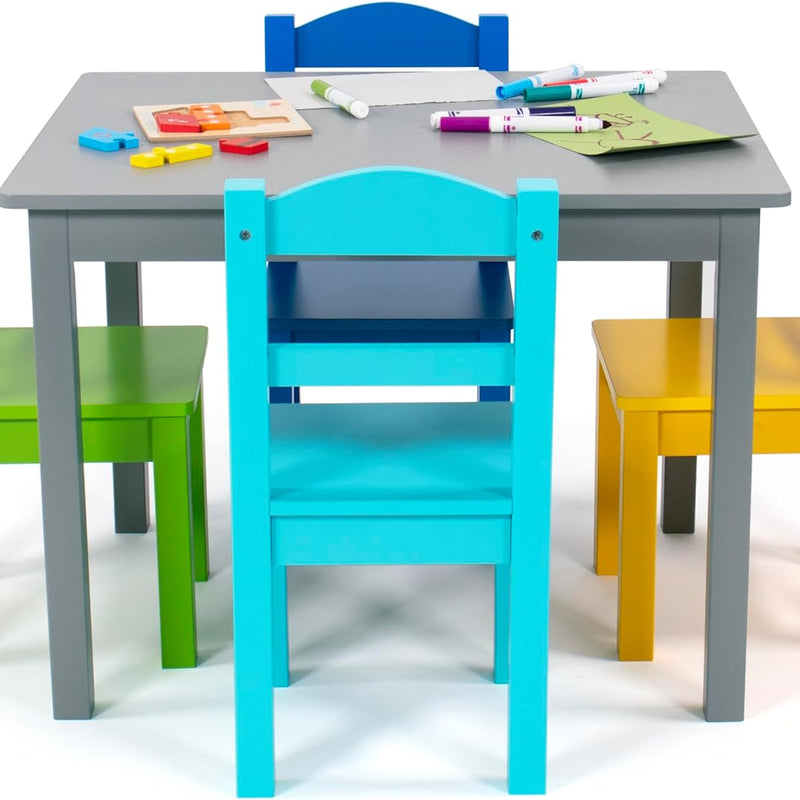 Humble Crew Elements Wooden Square Table and 2 Chairs Set for Toddlers Easy to Clean Furniture, Ideal for Learning, Playing, Eating and Crafting - Grey/Blue/Green/Yellow