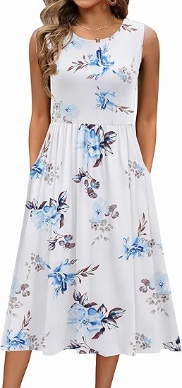 Zeagoo Women's Summer Dress - Casual Sleeveless A-Line Midi Swing Dress with Pockets - S-XXL