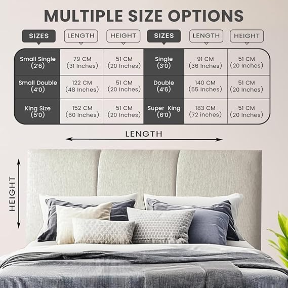 Alton Padded Paneled Divan Bed Headboard | Chenille Fabric Headboards for 3ft single bed Frame | Elegant design with wooden material headboards for beds (Cream,3ft Single Height-20inch)