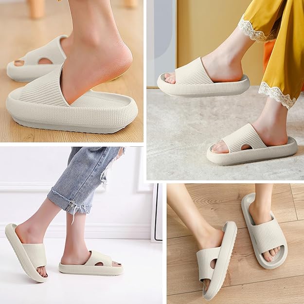 BHFRGAS Sliders Cloud Slippers Women Men，Non-Slip Mens Womens Slippers Cloud Sliders，Soft Flip Flops with Thick Sole for Shower Bathroom Pool Beach