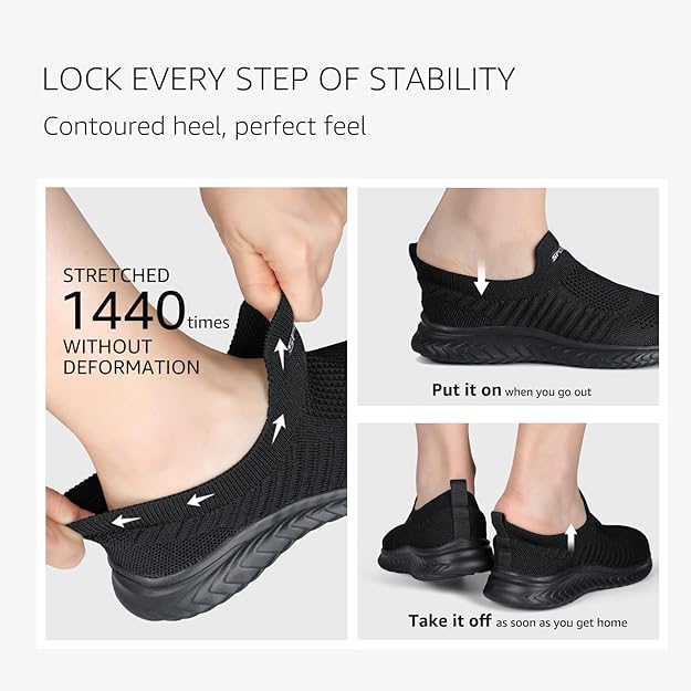HKR Womens Slip on Trainers Comforble Walking Shoes with Memory Foam