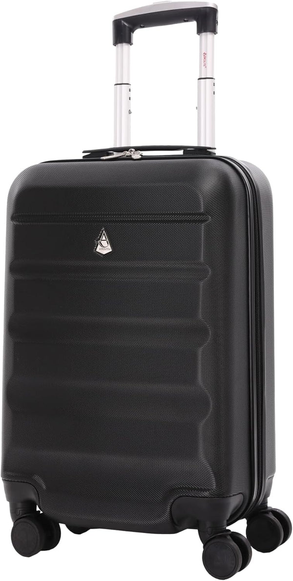 Aerolite Lightweight 55cm Hard Shell 34L Travel Carry On Hand Cabin Luggage Suitcase 4 Wheels, Approved for Ryanair Priority, British Airways, Emirates, Virgin Atlantic & More, 5 Year Warranty (Black)