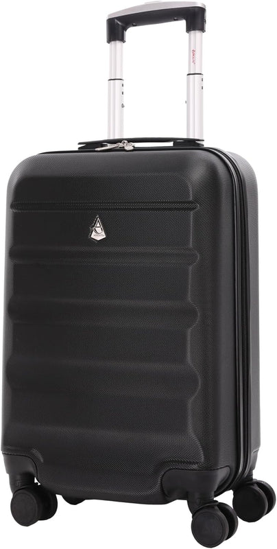 Aerolite Lightweight 55cm Hard Shell 34L Travel Carry On Hand Cabin Luggage Suitcase 4 Wheels, Approved for Ryanair Priority, British Airways, Emirates, Virgin Atlantic & More, 5 Year Warranty (Black)