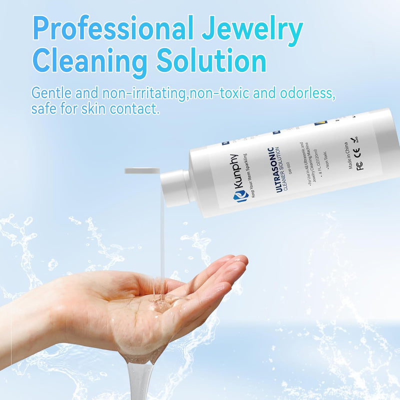 Kunphy Ultrasonic Jewellery Cleaner, Professional Ultrasonic Cleaner Fluid for Use in All Ultrasonic Cleaner Machines, Cleaning Agent Suitable for Cleaning Jewellery, Glasses etc, 120ML