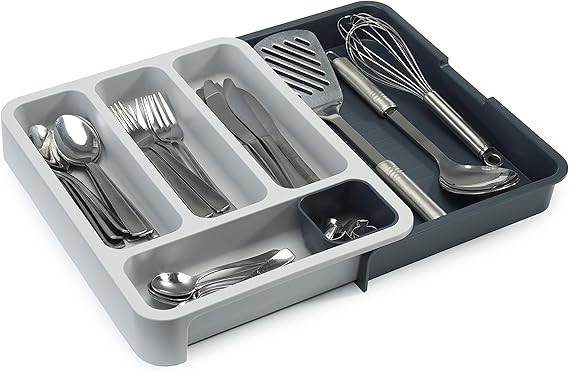 Joseph Joseph DrawerStore - Expandable Cutlery Tray Drawer Organiser for kitchen utensils, Dark Grey/Grey, 8