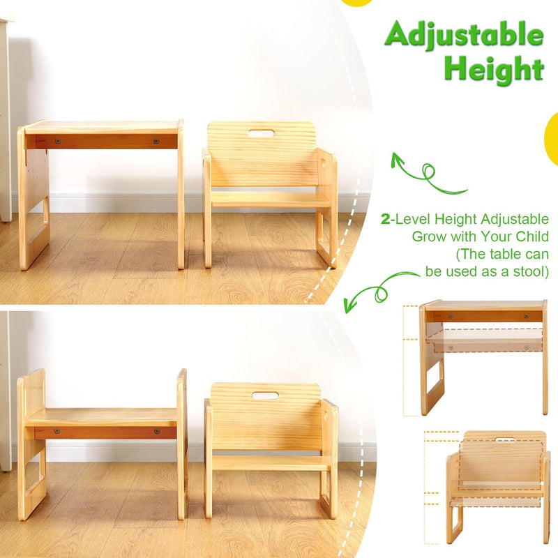 FUNLIO Montessori Weaning Table and Chair Set for Toddlers Age 1-3, Height Adjustable Toddler Table and Chair Set, Cube Kids Table Chair for Reading/Eating/Playing, Easy to Assemble, CE,CPC Certified