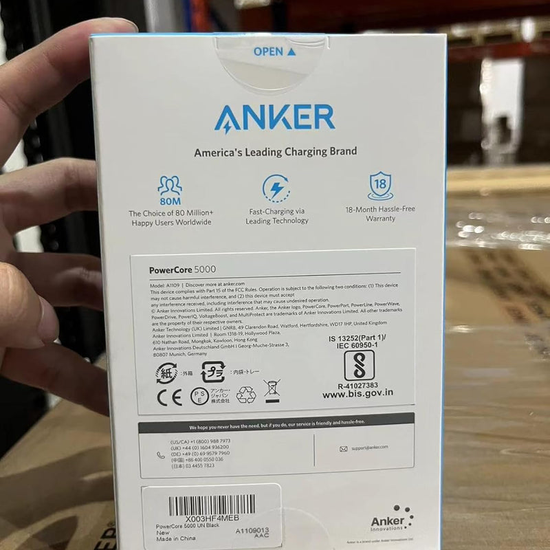 Anker Power Bank, PowerCore 5000 mAh Portable Charger, External Battery Power Bank, Compact Mobile Phone Charger with Power IQ, Compatible with iPhone 16/15/14/13 Series, iPad, Galaxy and More