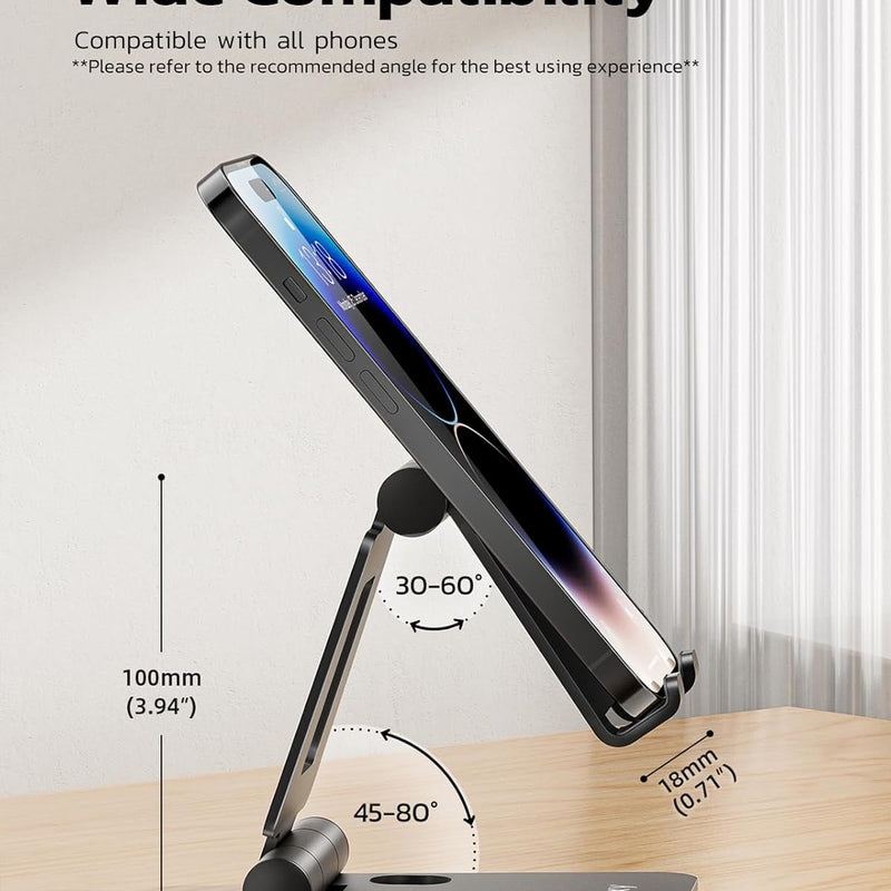 NULAXY Aluminum Phone Stand, Fully Foldable Angle Height Adjustable Mobile Holder Cradle Dock for Desk, Compatible with iPhone 16 15 14 13 12 11 Pro Max XR Xs X, HUAWEI, Galaxy, Nintendo Switch, Black